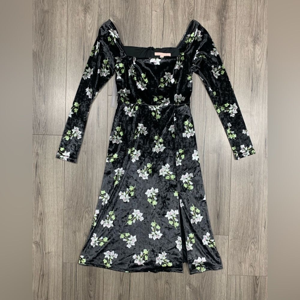 NWT ANTHROPOLOGIE HUTCH sz M Velvet black floral midi dress